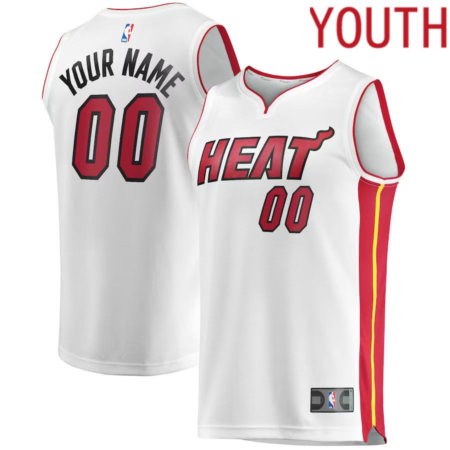 Youth Miami Heat Fanatics Branded White Fast Break Custom Replica NBA Jersey->youth nba jersey->Youth Jersey